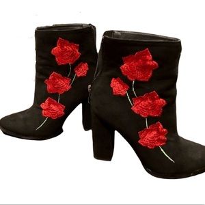 Nasty Gal Embroidered Rose Heeled Ankle Boots